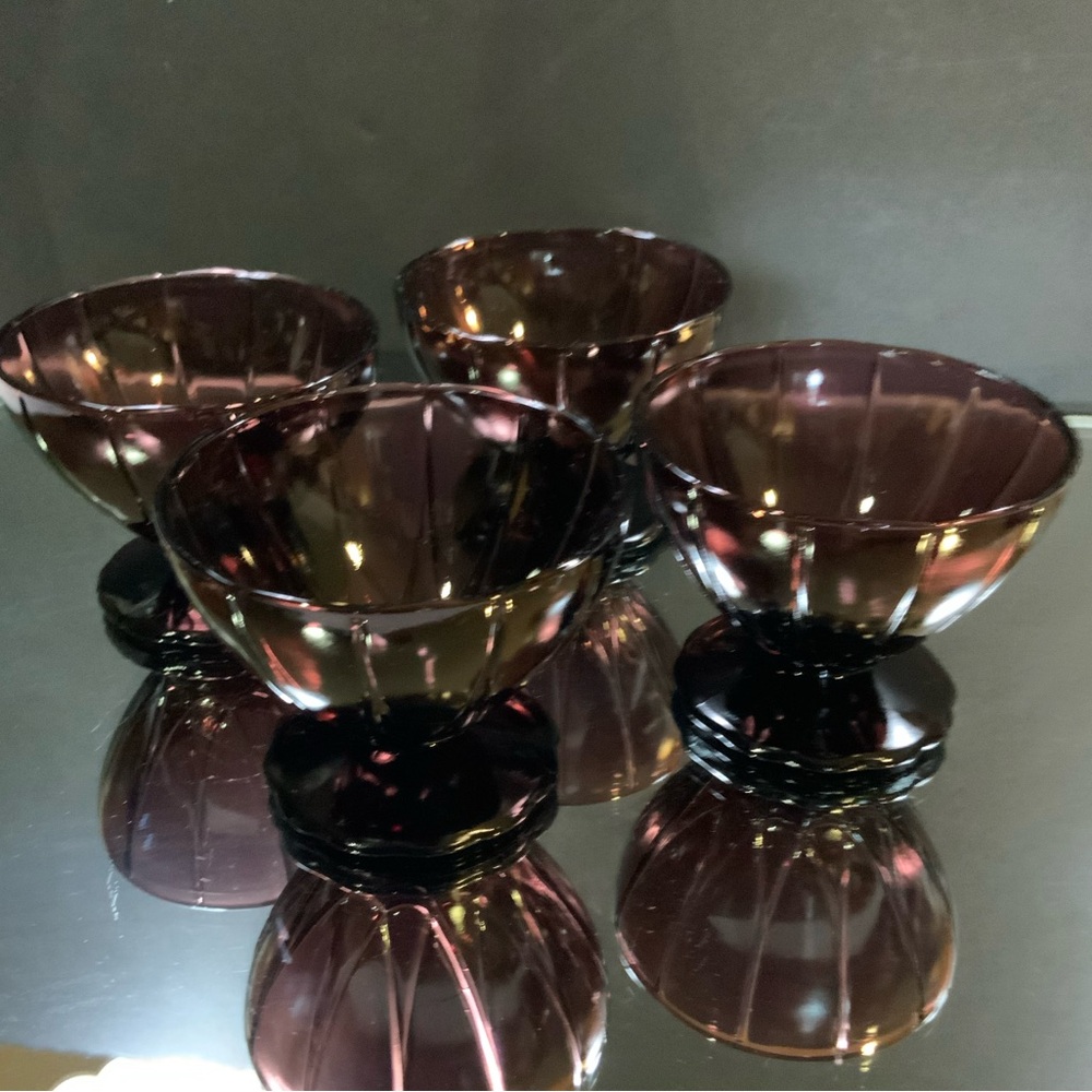 Vintage Hazel Atlas Newport Hairpin Sherbet Amethyst Purple Set 4 Glass #68